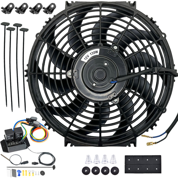 12-13 Inch 130w Electric Fan Digital Adjustable Radiator Fin Temp Probe Wiring Kit