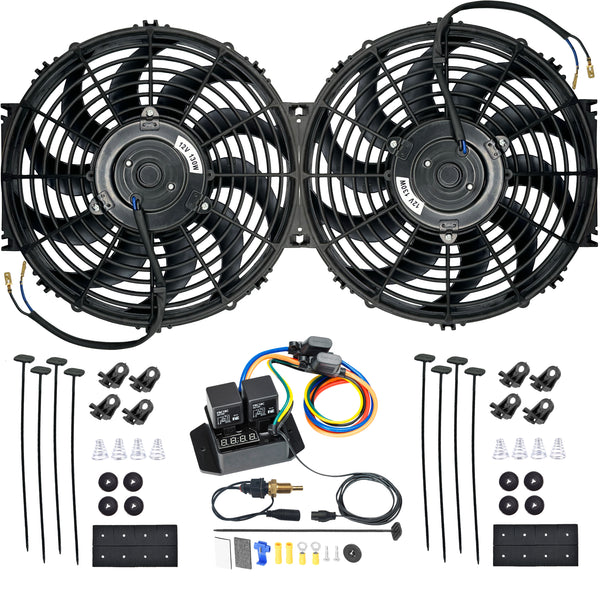 Dual 12-13 Inch 130w Electric Fan Digital Adjustable 1/8" Temperature Switch Kit