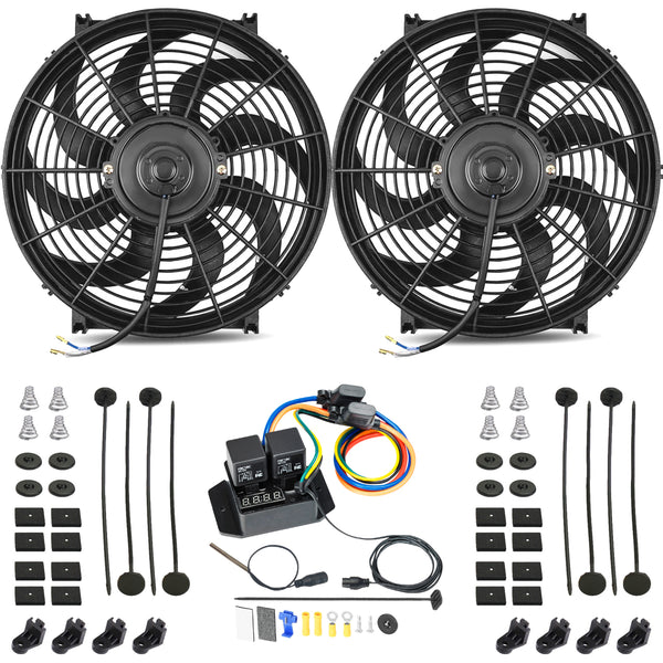 Dual 14-15 Inch 130w Electric Fans Digital Adjustable Fin Probe Temperature Switch