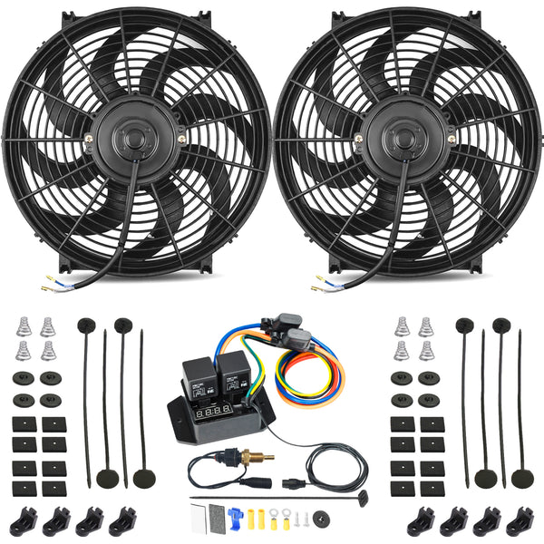 Dual 14-15 Inch 130w Electric Fans Digital Adjustable 1/8 NPT Thermostat Switch