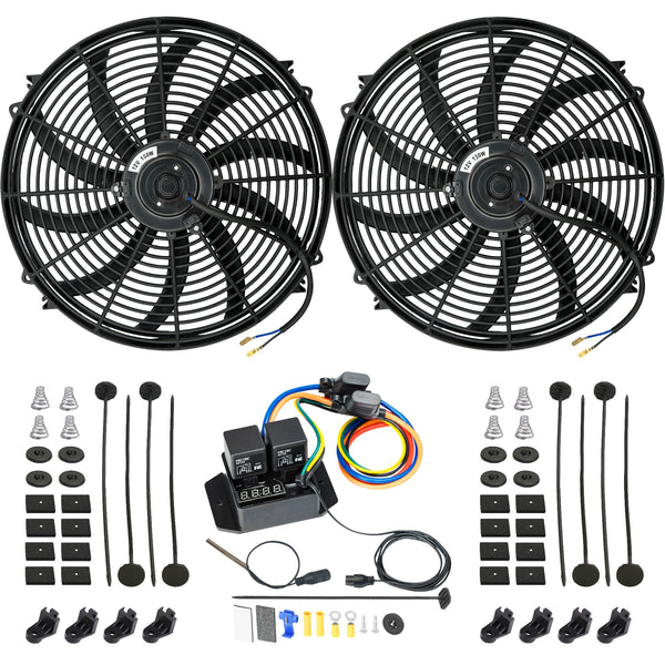 Dual 16-17 Inch 130w Electric Fans Digital Adjustable Fin Probe Thermostat Switch