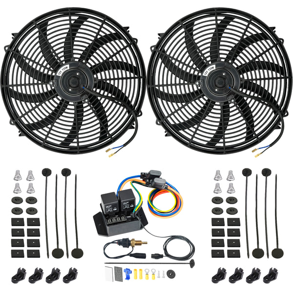 Dual 16-17 Inch 130w Electric Fans Digital Adjustable Thermostat Switch Wire Kit